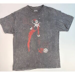 DC Comics Harley Quinn Graphic T-Shirt Mens Large Gray Acid Wash Batman Tee